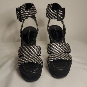 Donald J. Pliner Black and Silver Braided Platform Sandals